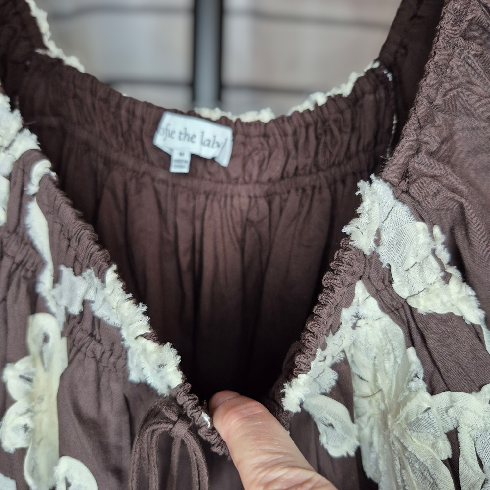 Women’s Brown Maxi Dress with White Floral Embroidery - Picture 4 of 6